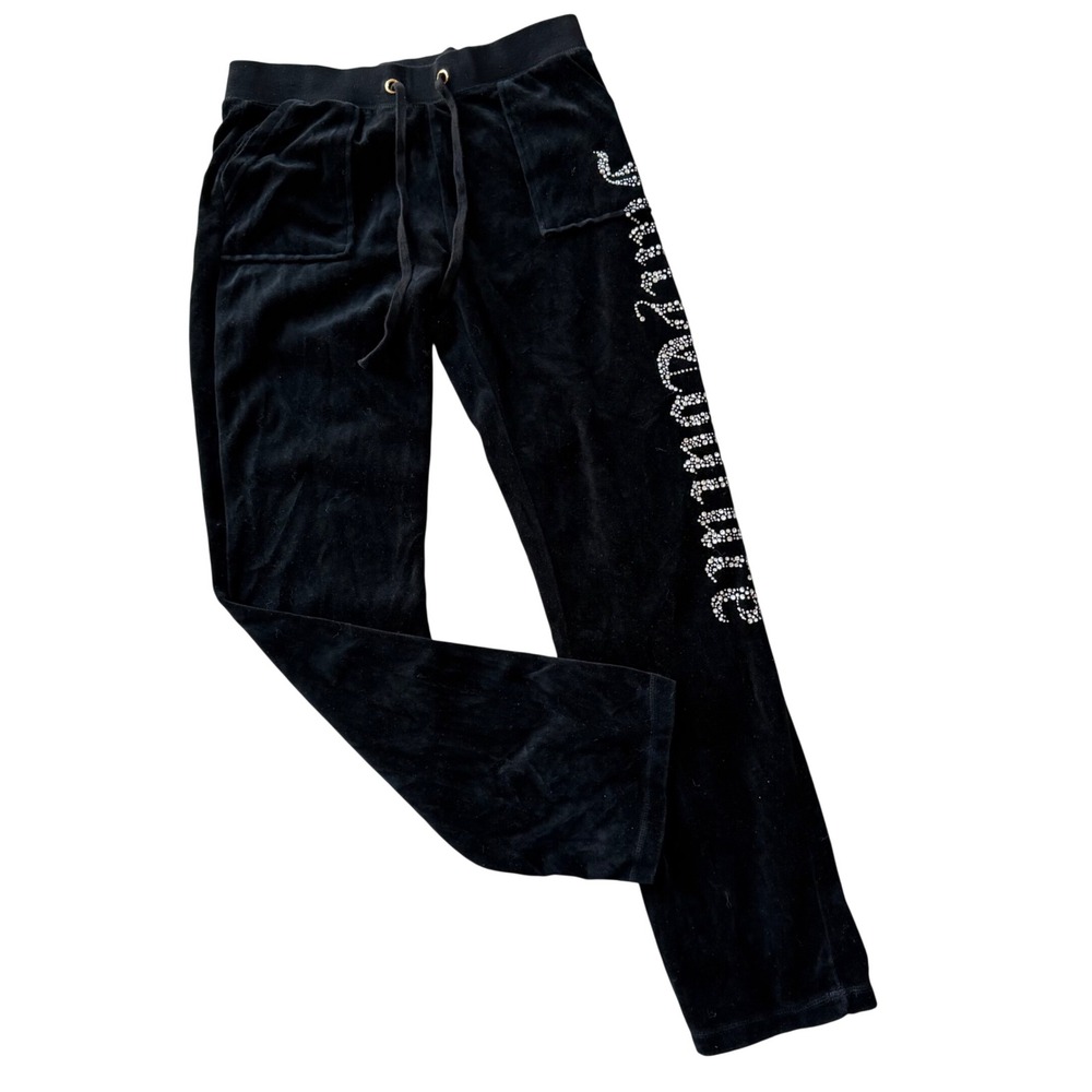 Juicy Couture Y2K Black Velour Rhinestone Logo Track Pants Women's Large